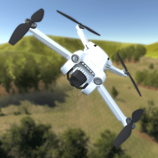 Simulated drone flying over landscape with instrument overlay